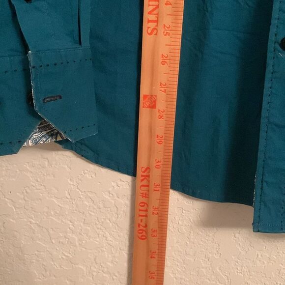 Victorious Teal Blue Long Sleeve Shirt with Embellishments Crosses Shirt Size XL - Picture 6 of 8